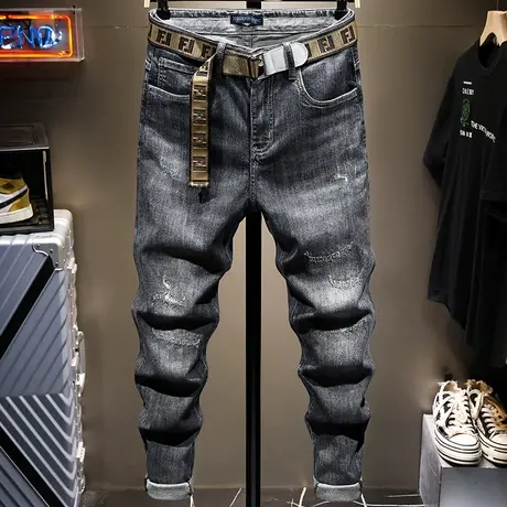 夏季薄款潮牌黑色牛仔裤男宽松直筒百搭休闲长裤子男韩版潮流男生商品大图