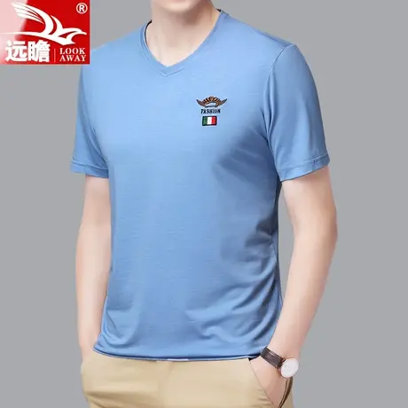 莫代尔t恤男2023新款纯色百搭鸡心领T恤夏季薄款冰丝V领短袖衣服图片