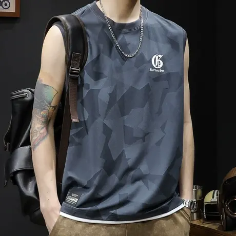 冰感冰丝t恤背心男夏季坎肩男士薄无袖跨栏运动健身篮球男款速干图片