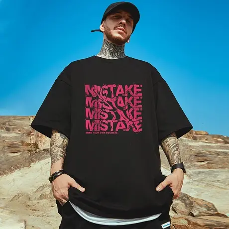 oversize港风潮牌国潮嘻哈字母印花短袖T恤男潮宽松大码情侣半袖图片