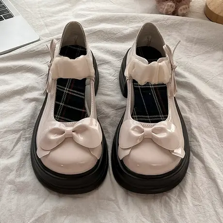 玛丽珍鞋女夏季厚底增高蝴蝶结大头可爱配裙子Lolita日系jk小皮鞋商品大图