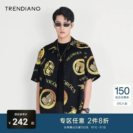 TRENDIANO官方潮牌男装秋季时尚潮流满幅印花休闲短袖衬衫男士商品大图
