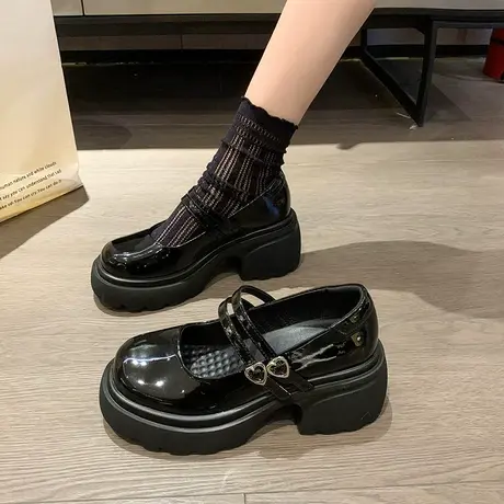 玛丽珍女鞋早秋浅口粗跟jk制服小皮鞋厚底2023新款爆款法式高跟鞋商品大图