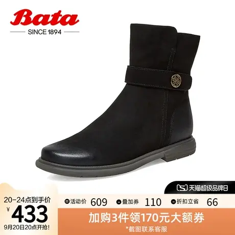 Bata切尔西靴女2022冬商场新款英伦风通勤百搭软底时装靴AWM60DZ2图片