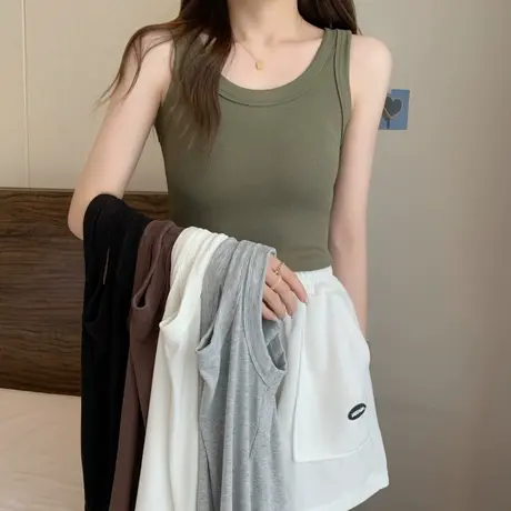 春夏新款背心女内搭吊带打底衫外穿防走光工字螺纹上衣u型遮副乳商品大图