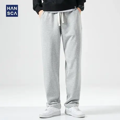 hansca灰色卫裤男2025春秋宽松直筒抽绳阔腿休闲运动长裤男拖地裤图片