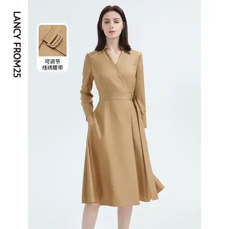 朗姿法式气质收腰休闲高腰中长款衬衫连衣裙女秋季新款显瘦长裙子图片