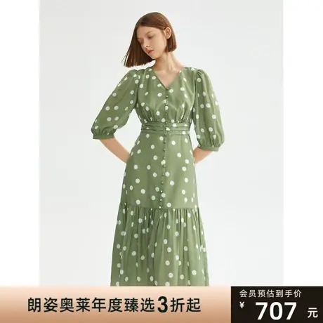 朗姿法式高端气质复古波点显瘦连衣裙2023春季新款别致独特裙子女图片