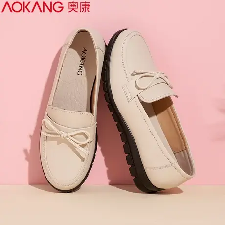 奥康皮鞋女妈妈鞋2022年夏季款舒适软底单鞋老人鞋平底真皮女鞋图片