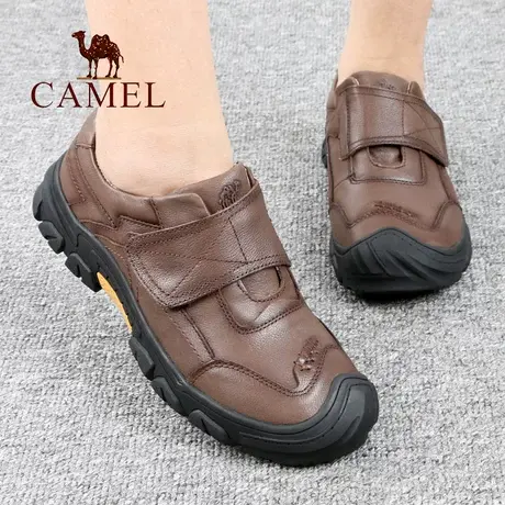 Camel/骆驼女鞋秋冬季款真牛皮舒适妈妈徒步中年户外休闲旅游鞋子图片
