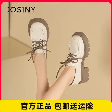 卓诗尼女鞋2023秋新款学院风百搭系带小皮鞋日系通勤粗跟休闲单鞋商品大图