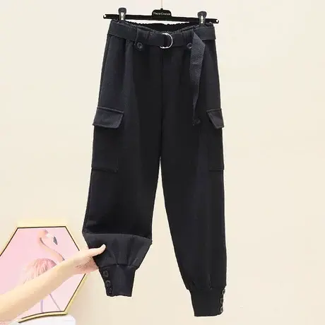 冬季女装2023年新款女加绒休闲裤时尚高腰显瘦加厚毛呢束脚工装裤商品大图