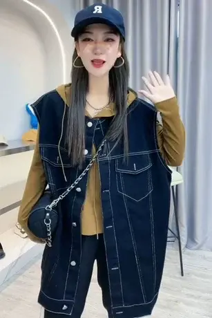 2023秋季新款坎肩潮流时髦做旧设计感无袖休闲宽松百搭牛仔马夹女商品大图