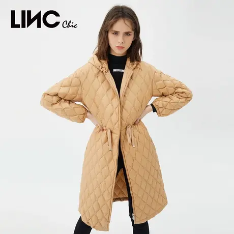 商场同款LINC金羽杰2023年冬新款反季清仓中长款连帽轻薄羽绒服女商品大图