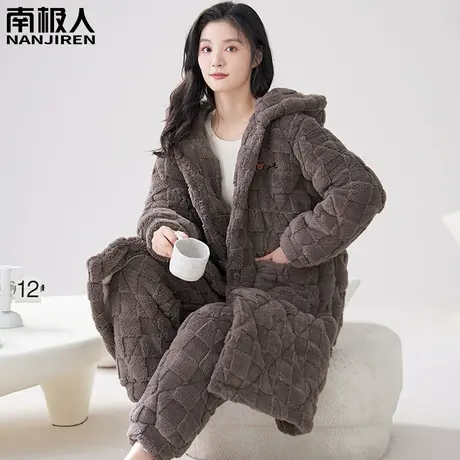 睡衣女款冬季 珊瑚绒 三层加厚夹棉加绒晨袍潮味家居服睡袍秋冬款图片