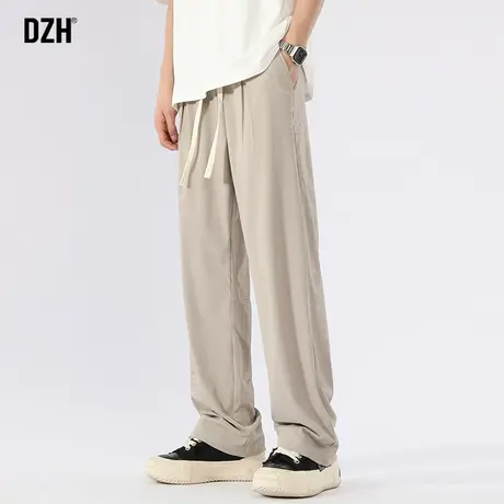 男士冰丝裤子男款夏季薄款抽绳松紧腰卡其直筒休闲裤男生夏天长裤商品大图
