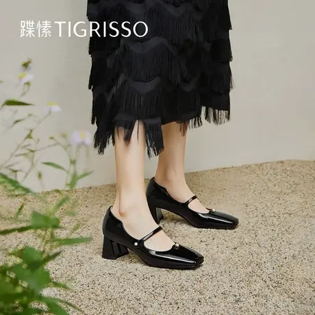 蹀愫2025年秋季新款一字带方头粗跟玛丽珍女鞋气质单鞋TA65512-12商品大图