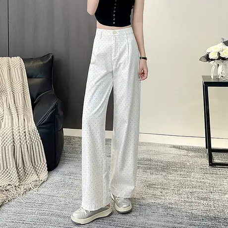 薄款波点阔腿裤女夏天裤子高腰宽松长裤直筒休闲裤2025新款弯刀裤商品大图