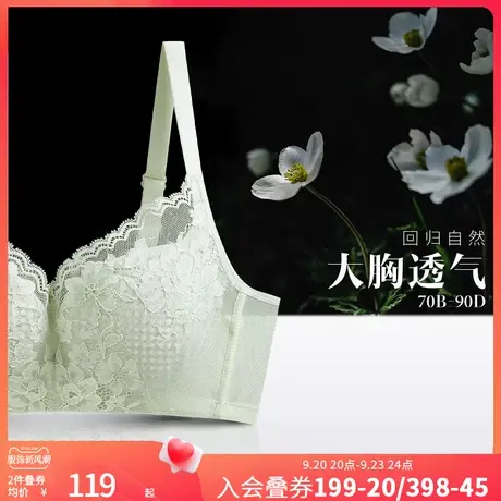 润微内衣女大胸显小调整型上托收副乳薄款舒适性感蕾丝文胸罩商品大图