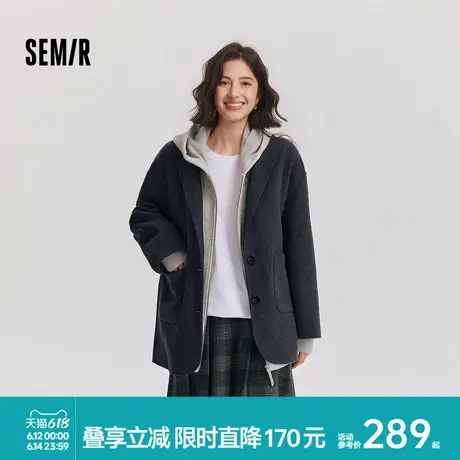 森马外套女深秋衣服通勤加厚毛呢西装百搭宽松大衣2024冬新款夹克图片