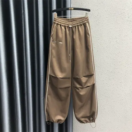 韩版休闲辣妹束脚裤女潮2023秋季新款抽摺设计感松紧腰显瘦直筒裤图片