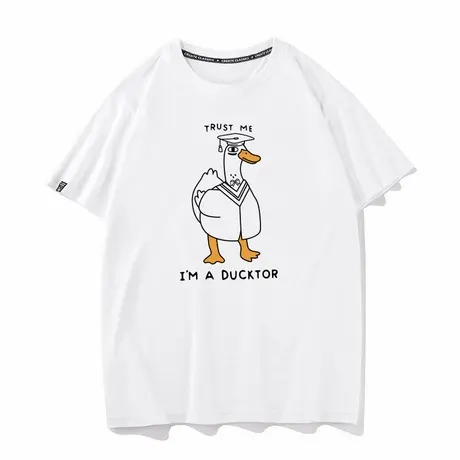 国潮创意谐音博士鸭子短袖T恤宽松休闲趣味ducktor纯棉半袖情侣商品大图