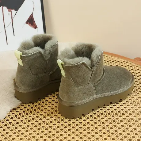 纯羊毛雪地靴女短筒皮毛一体2024新款冬厚底短靴加绒加厚东北棉鞋商品大图