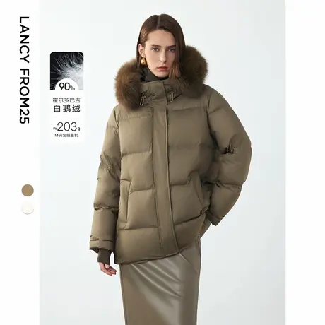 朗姿狐狸毛领设计感霍尔多巴吉白鹅绒外套女2024年冬季新款羽绒服图片