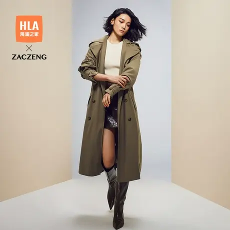HLA/海澜之家曾超联名宽松中长款风衣秋新款垂顺英伦系带外套女装商品大图