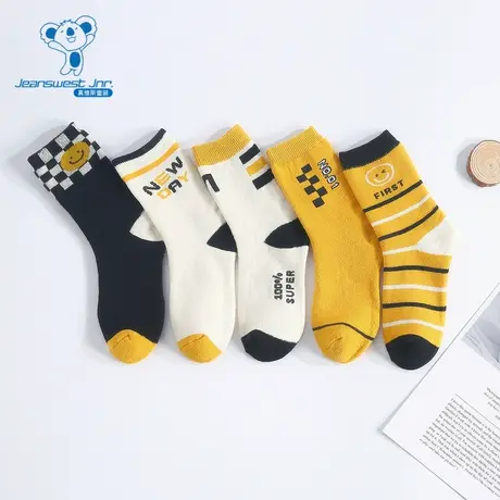 L2【5对装】真维斯童装撞色时尚袜子 冬季 男童舒适保暖中筒袜子商品大图