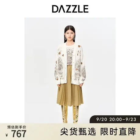 DAZZLE地素奥莱 秋中长款金色针织A字半身裙百褶裙女图片