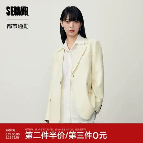 森马外套女中长款纯色通勤百搭秋季气质时尚休闲西服高街新款2023图片