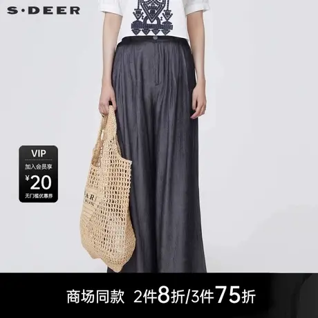 【商场同款】sdeer圣迪奥女装松紧拼接压褶插袋阔腿长裤S24280802商品大图