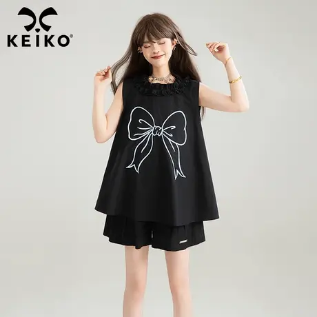 【呼呼严选专享】KEIKO 25夏季少女感穿搭刺绣蝴蝶结饰无袖上衣商品大图