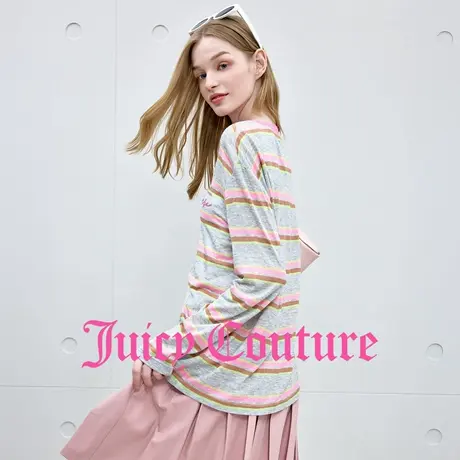 Juicy Couture橘滋T恤女2025年秋季新款条纹宽松慵懒休闲长袖上衣商品大图