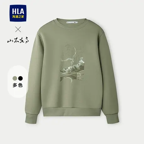 HLA/海澜之家山不在高系列25秋季新印花刺绣圆领针织长袖卫衣男图片