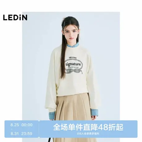 【商场同款】乐町绳结插肩圆领卫衣春新款撞色宽松上衣C2CRF1133图片