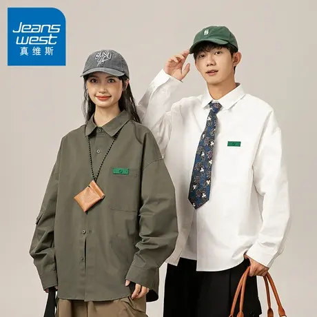 N5真维斯男士长袖衬衫2025新款秋季美式工装外套上衣男生休闲衬衣商品大图