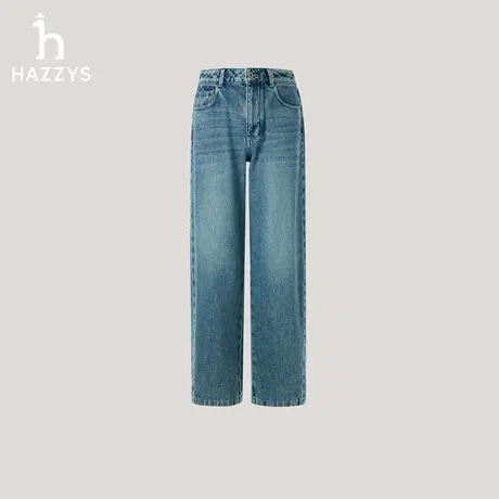 【商场同款】Hazzys哈吉斯蓝色宽松牛仔裤女2025年秋季新款休闲裤商品大图