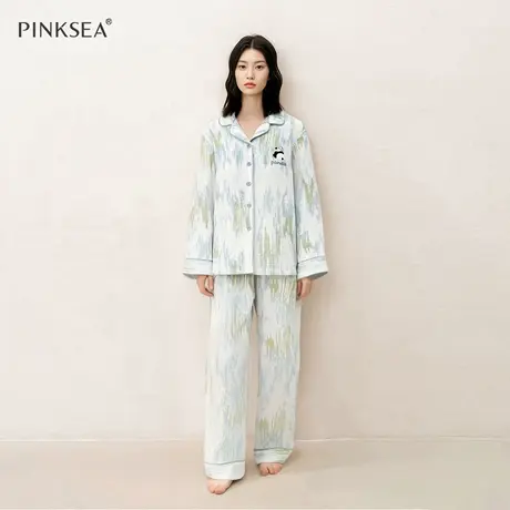 睡衣女款2025新款防凸点春秋季带胸垫纯棉双层纱长袖家居服套装女商品大图