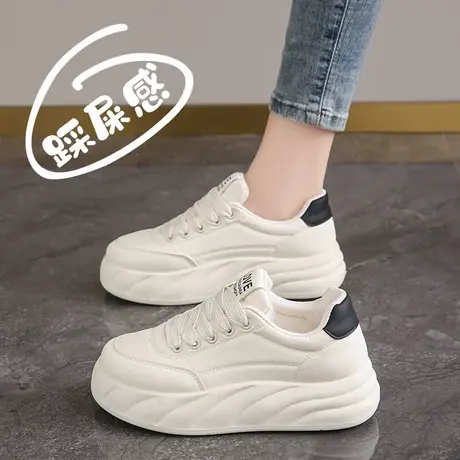踩屎感女鞋2025新款厚底板鞋春秋34码增高小白鞋真皮运动休闲鞋子商品大图