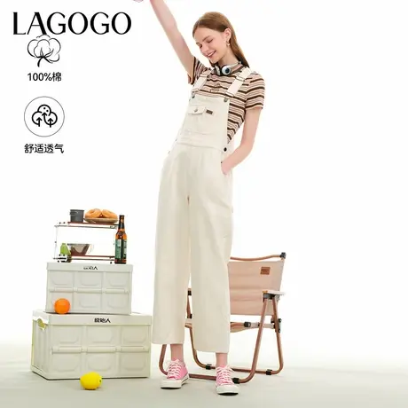 【小轻游系列】LAGOGO工装背带裤女拉谷谷夏季新款直筒复古牛仔裤商品大图