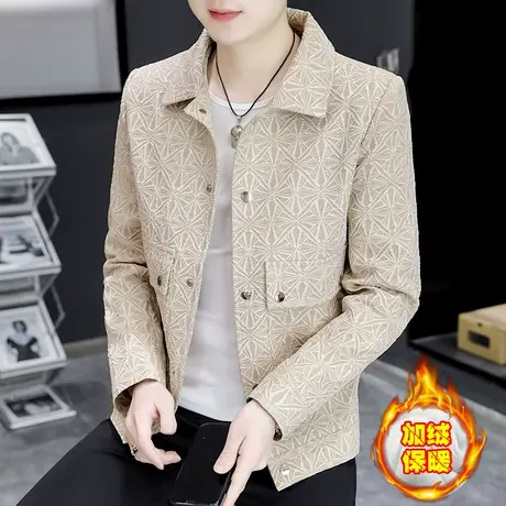 秋冬季潮牌男士加绒加厚夹克翻领潮流修身风衣外套高级感冬装上衣商品大图