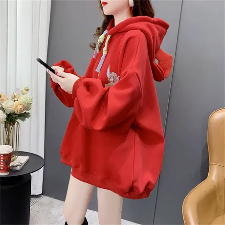 设计感加绒加厚连帽卫衣女2022年新款秋冬宽松慵懒风大码洋气外套商品大图