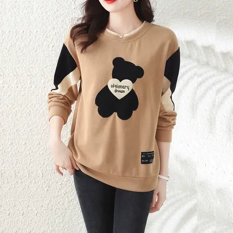 2023秋冬新款可爱卡通熊卫衣女漂亮气质减龄端庄高级感绣花女上衣图片