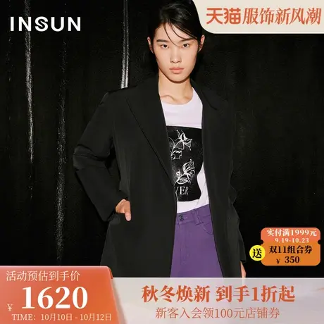 [安心绒]恩裳COVER2023冬装气质戗驳领宽肩垫肩黑色轻薄羽绒服女图片