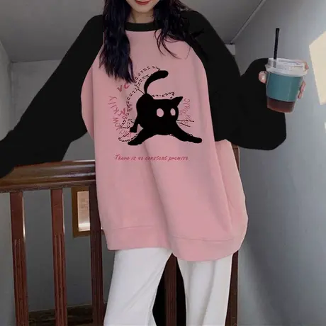 2023新款国风hiphop潮牌甜酷秋冬卫衣大码撞色上衣潮ins加绒外套商品大图