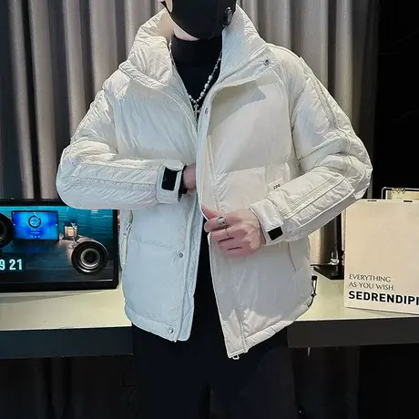 冬季条纹设计感潮牌潮流保暖棉服外套时尚休闲INS个性学生棉衣男图片