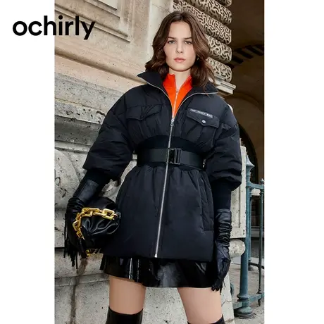 【七七酱专享】欧时力 腰带羽绒服新款冬高领收腰保暖外套小个子图片