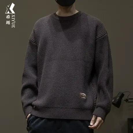 希越日系重磅760g毛衣男冬季潮牌宽松大码男士加大针织衫圆领外套商品大图